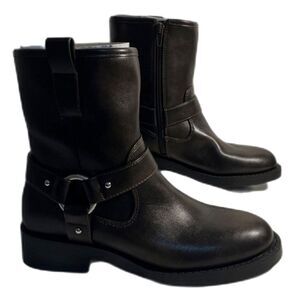 New Dolce Vita Armonda Harness Biker Moto Boot Women's 6 Black Silver Mid-Calf